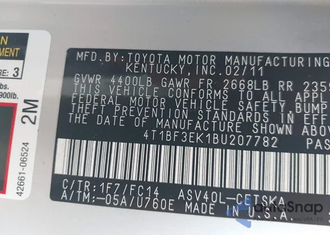 2011 Toyota Camry Se из США, поврежденный, VIN 4T1BF3EK1BU207782